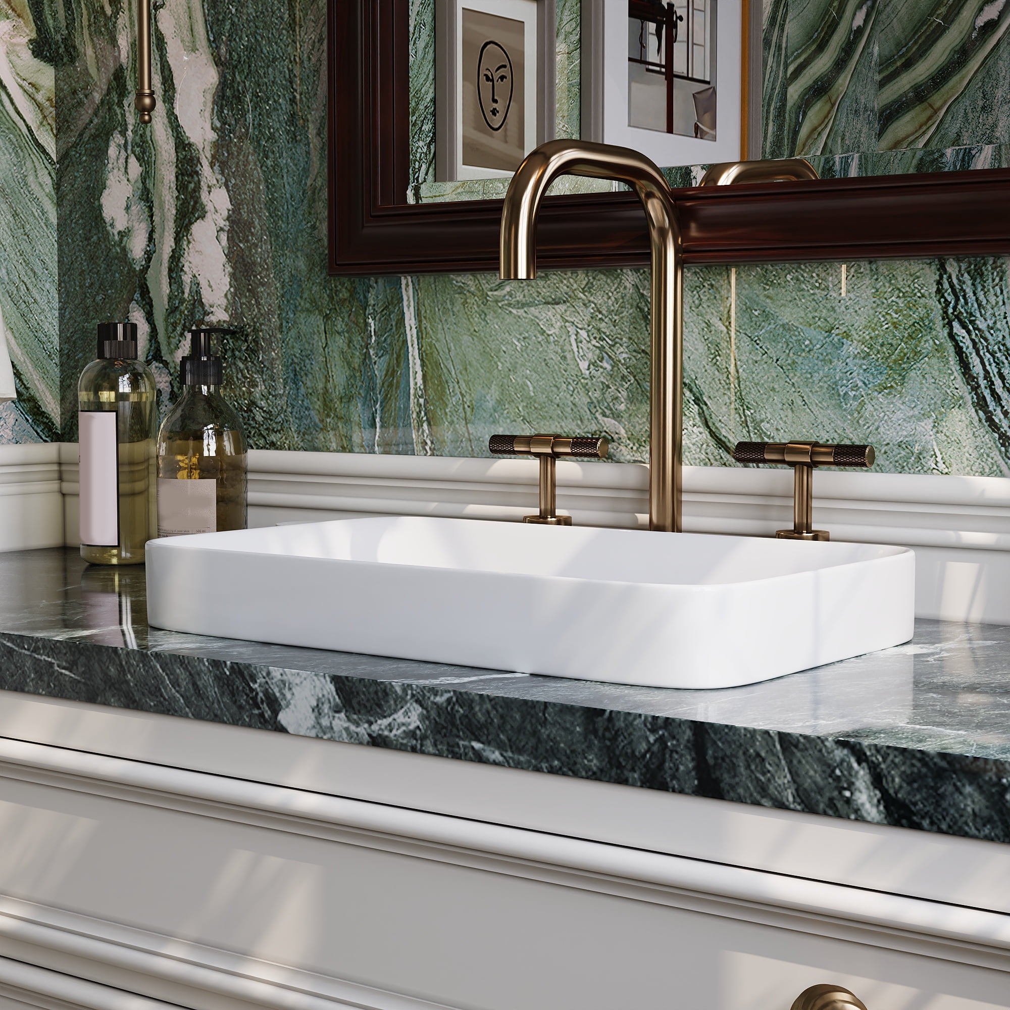 DV-1V0047 DeerValley Ally 19'' x 12'' Drop-In Bathroom Sink Semi-Recessed Vessel Sink Rectangular Above Counter Basin