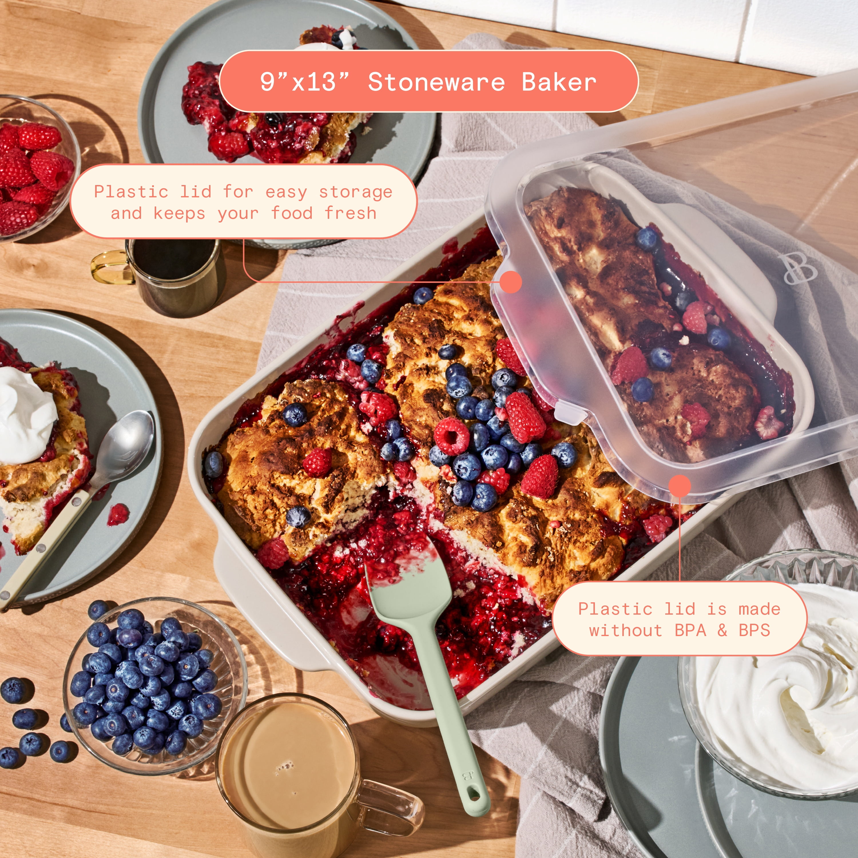 Beautiful 12-Piece Stoneware Bakeware & Kitchen Tools Set, Porcini Taupe by Drew Barrymore