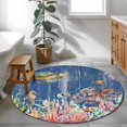 thumbnail image 3 of Turtle Coastal Round Area Rug 4Ft Washable Circle Rugs for Bedroom Dining Room, Nautical Summer Beach Coral Octopus Blue Wooden Non-Slip Carpet Floor Mats Indoor Outdoor Carpet Runner Home Decor, 3 of 8