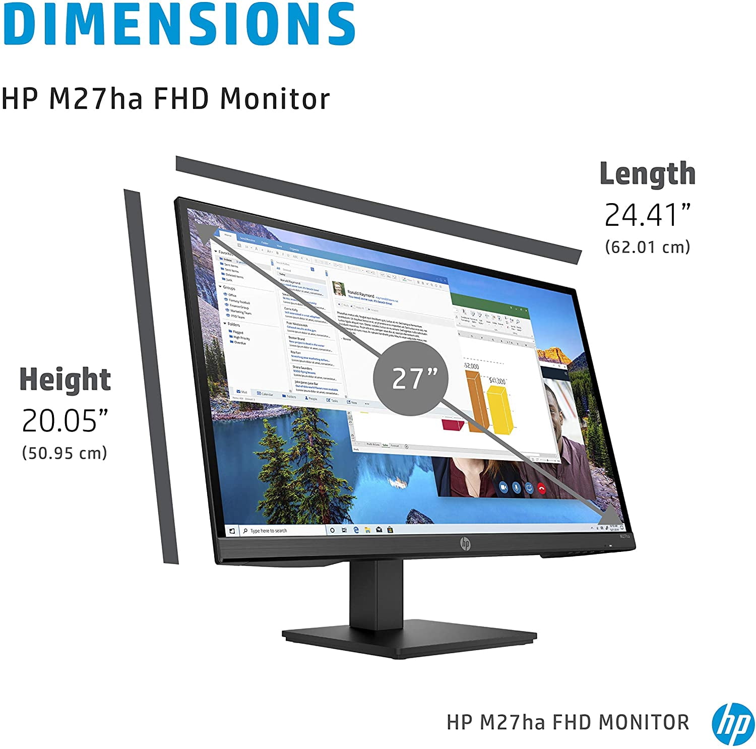 HP M27ha 27"FHD Monitor IPS Panel and Built-in Audio - 22H94AA#ABA