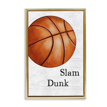 Stupell Industries Slam Dunk Basketball Sports Painting Gold Floater Framed Canvas Art Print Wall Art 21 x 31
