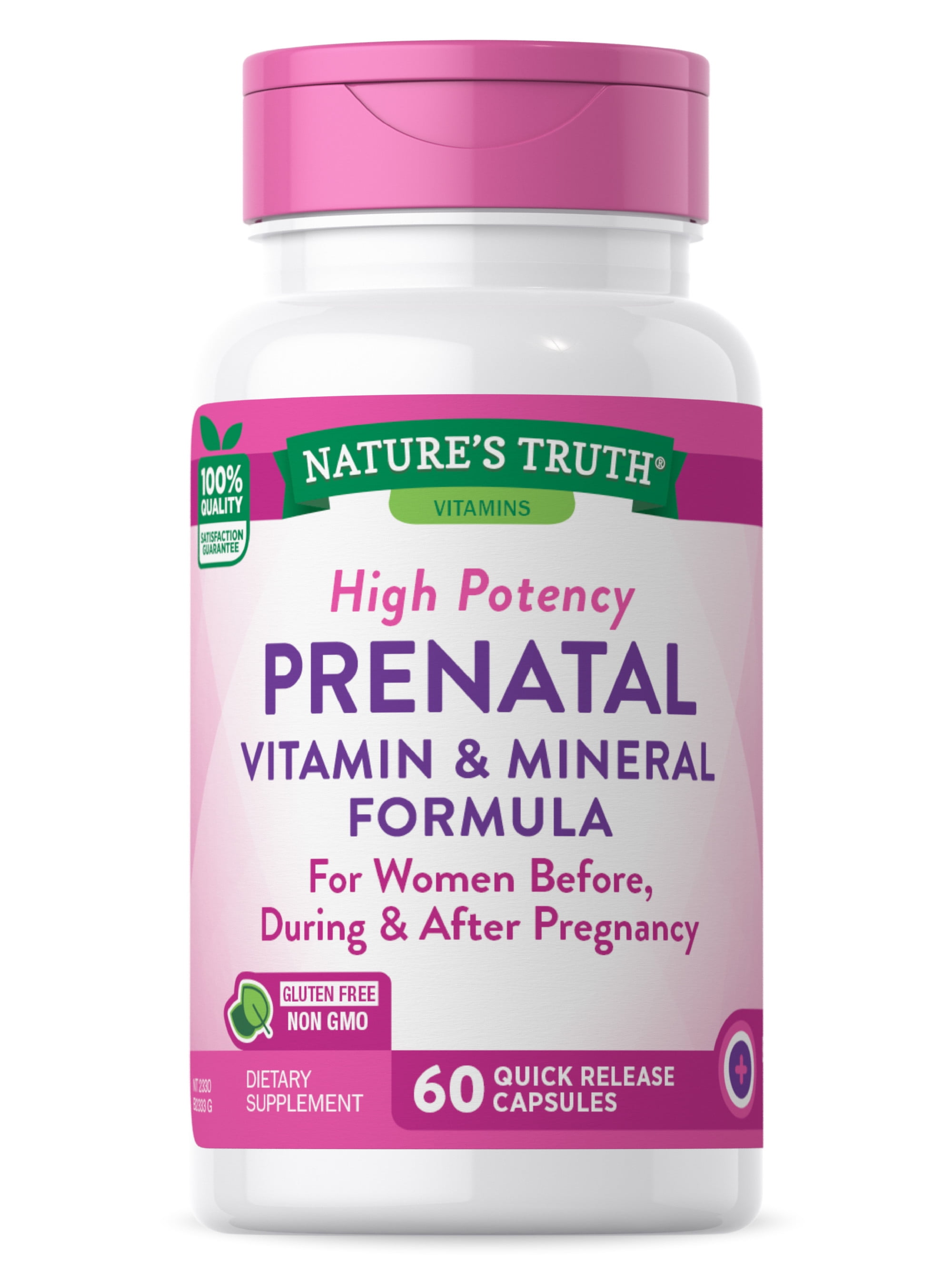 Prenatal Vitamins With Folic Acid | 60 Capsules | Non-GMO & Gluten Free | By Nature's Truth