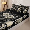 thumbnail image 3 of Manfei Vintage Rose Skull Zipper Queen Comforter Set with Fitted Sheet and 2 Pillowcases, Halloween Gothic Flower Zipper Bedding Set, Black Ivory Cream,Black Reversible,4-Piece, 3 of 6