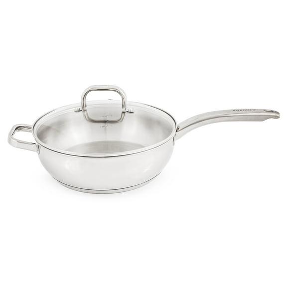 BergHOFF Belly Shape 18/10 Stainless Steel 9.5" Deep Skillet with Glass Lid, 3.2qt