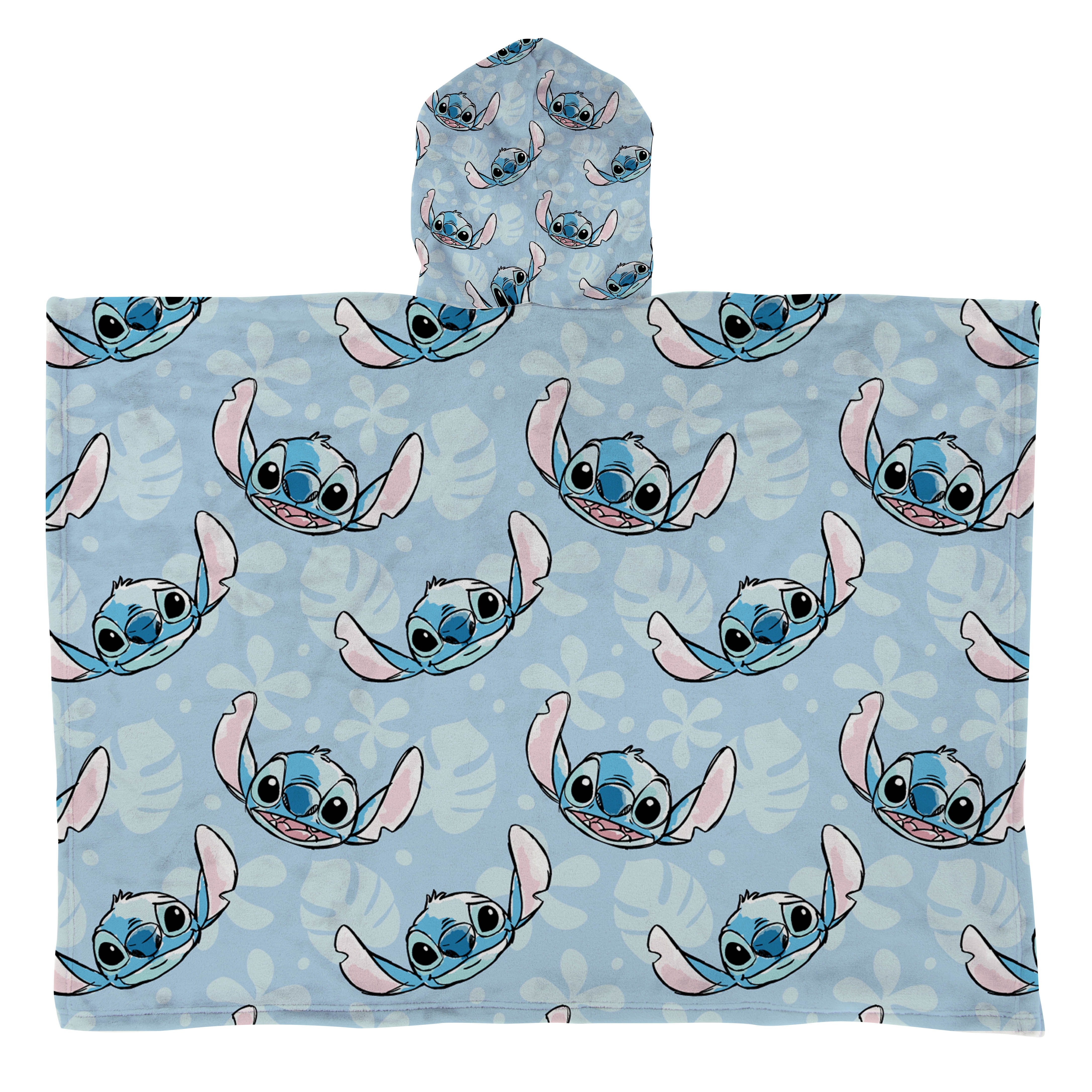 Lilo & Stitch Blue Silk Touch Hooded Poncho Blanket, 30" x 40''