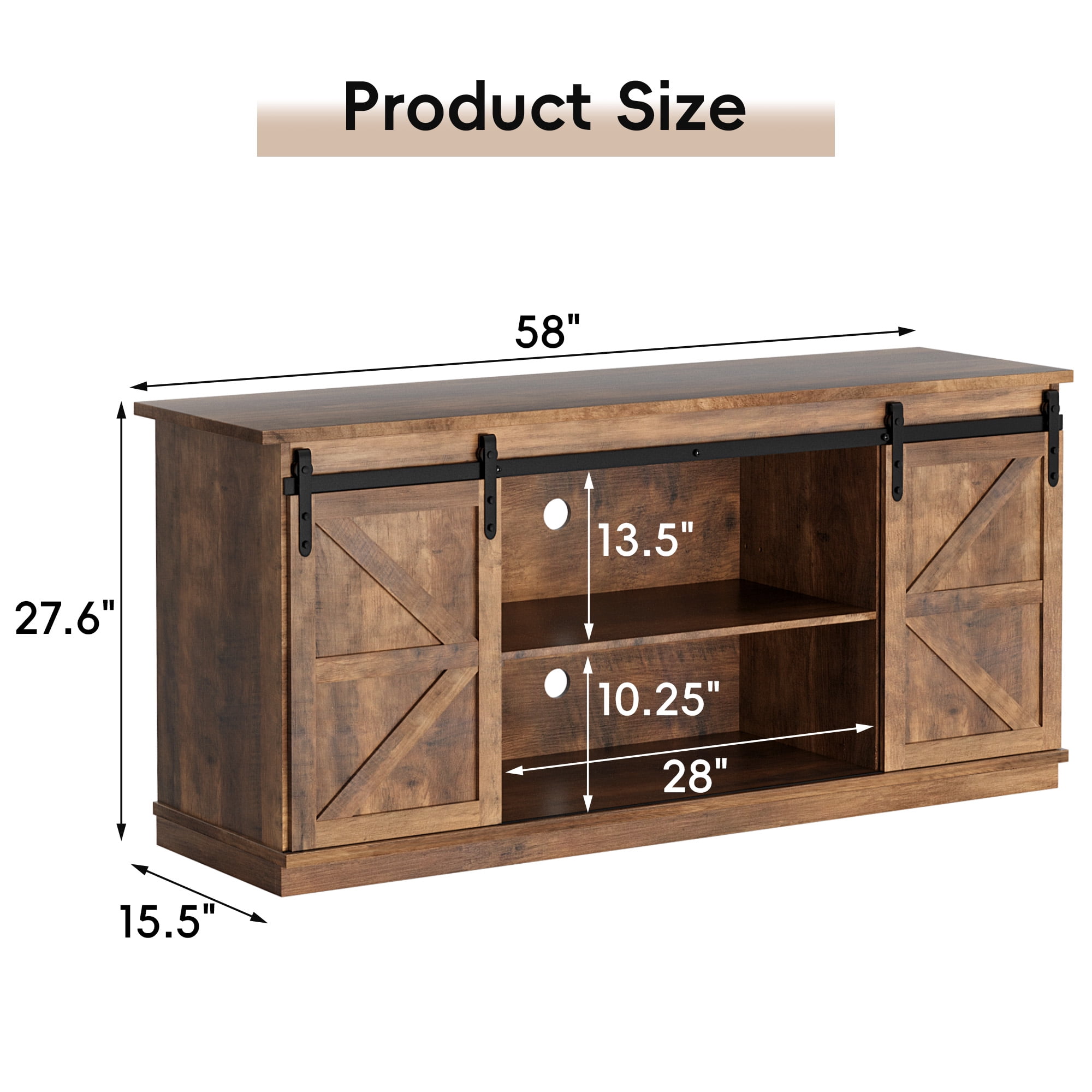 Vineego Rustic Modern TV Stand for 65-Inch TVs - Entertainment Center with Storage Cabinet & Sliding Barn Door Design,Oak