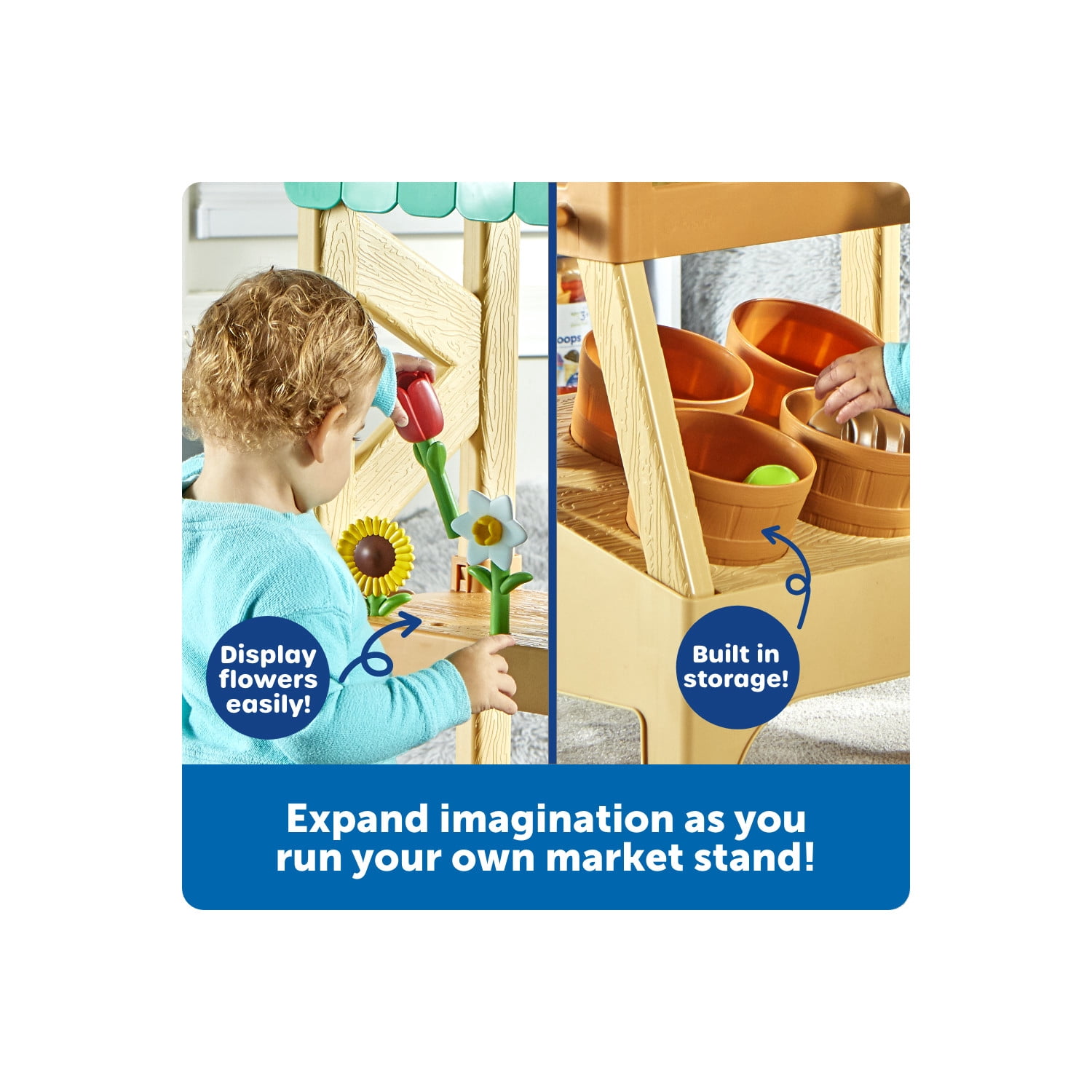 Learning Resources My First Farmstand Toy Farmers Market Cart With Play Food for Toddlers, Ages 2+