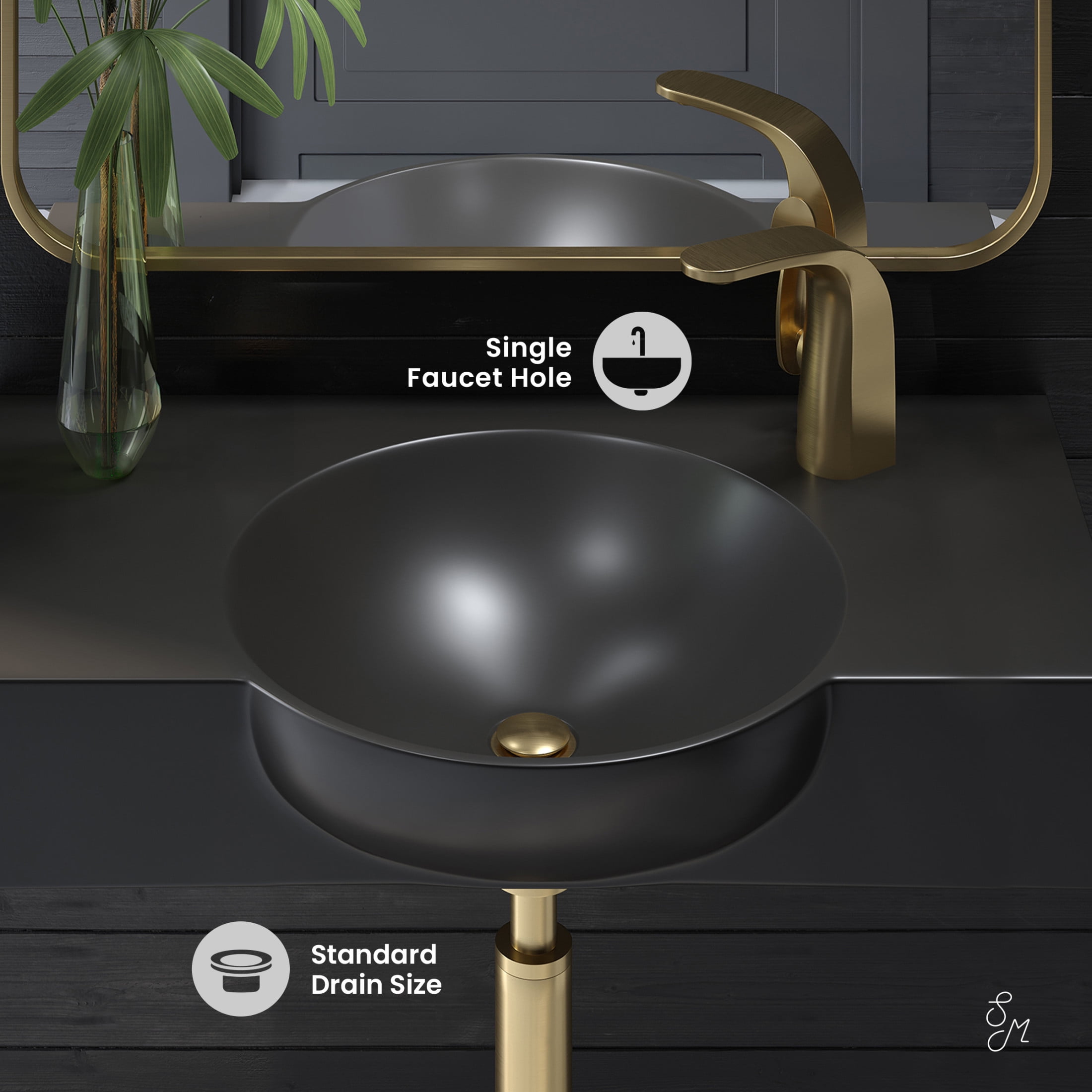 Chateau 30" Wall-Mounted Sink Center Basin with Right Side Faucet Mount in Matte Black