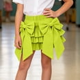 thumbnail image 3 of FRSASU Girls Summer Bow Tie Mini Skirt Cute Pleated High Shirred Waist Layered Ruffle Hem Short Cake Skirts Green, 3 of 9