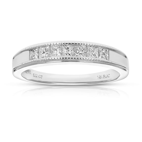 Vir Jewels 1/2 CTTW Princess Cut Diamond Wedding Band with Milgrain 14K White Gold 7 Stones Size 6.5