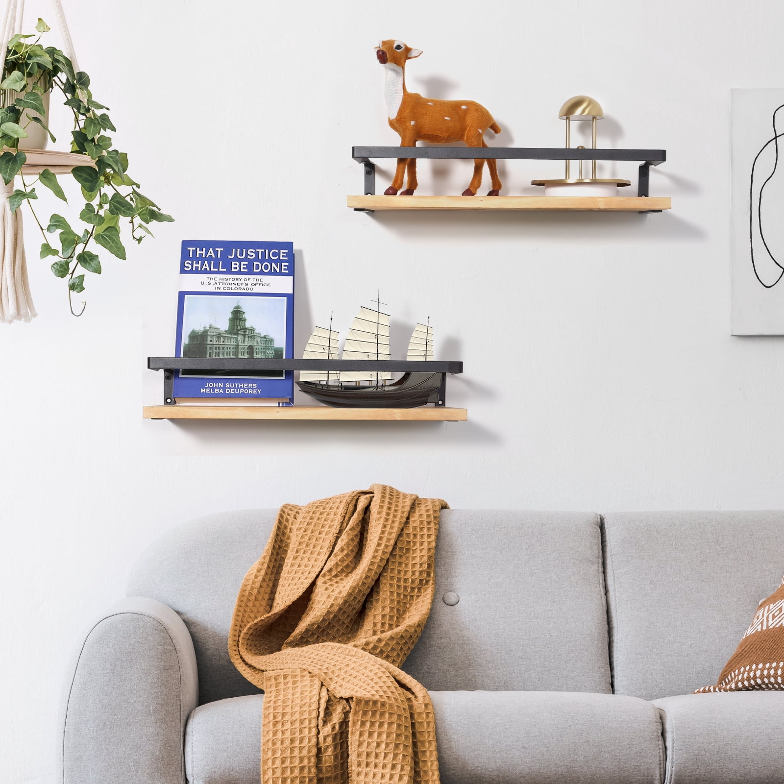 Uten Floating Shelves, Floating Shelf Decor Rustic Wall Shelving, Light Brown, Set of 2