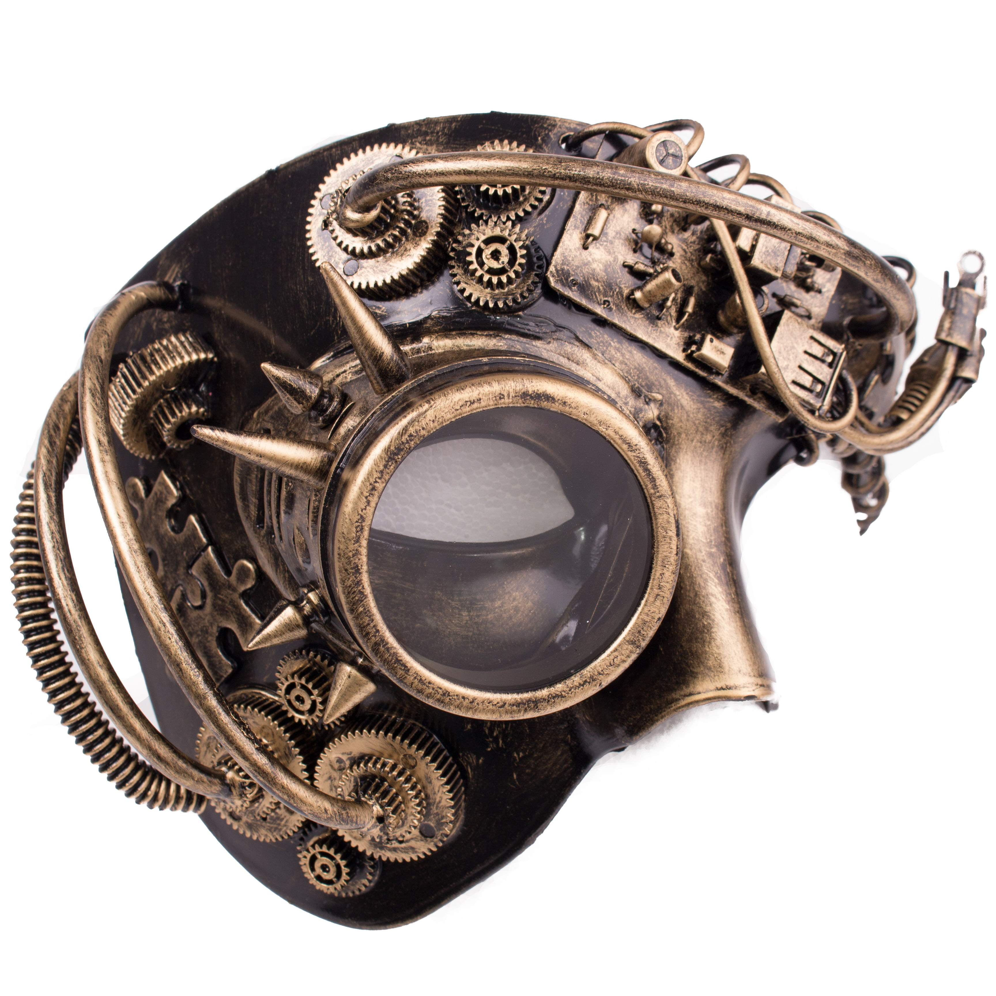 Adutl Men's Steampunk Masquerade Mask Gold Monocle Gears Faux Leather Carnivale 