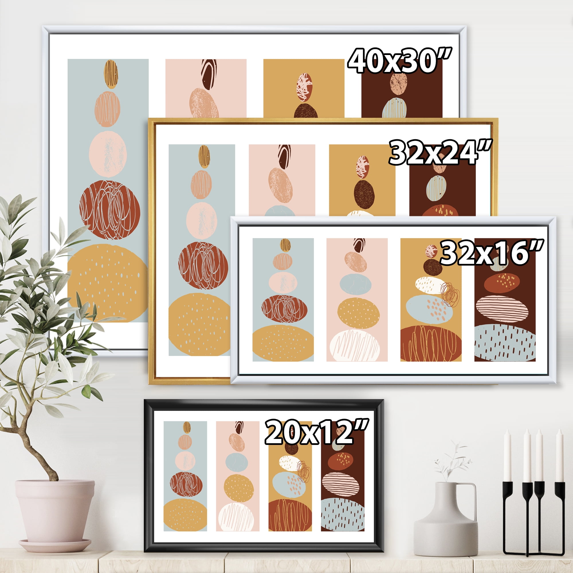 Designart 'Compostion Minimalistic of Organic Shaped Pebbles' Modern Framed Canvas Wall Art Print