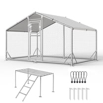 Sylviera Metal Walk-in Chicken Coop with Perch Ladder, 10x6.5x6.4FT Outdoor Poultry Enclosure, Reinforced Frame and Waterproof Cover for 8-15 Chickens