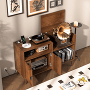 Record Player Stand, Large Turntables Stand with Vinyl Record Storage Holds up to 350 Albums, Record Player Table for Living Room Office, Walnut