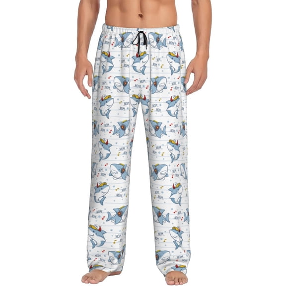Gukieu Music Shark Print Men's Home Trousers, Elastic Drawstring Home Pajamas Clothing Suitable for Adult Men-Large
