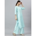 thumbnail image 4 of Janasya Indian Keyhole Neck 3/4 Sleeve Solid Sky Blue Poly Silk Kurta With Palazzo and Dupatta For Women, 4 of 8