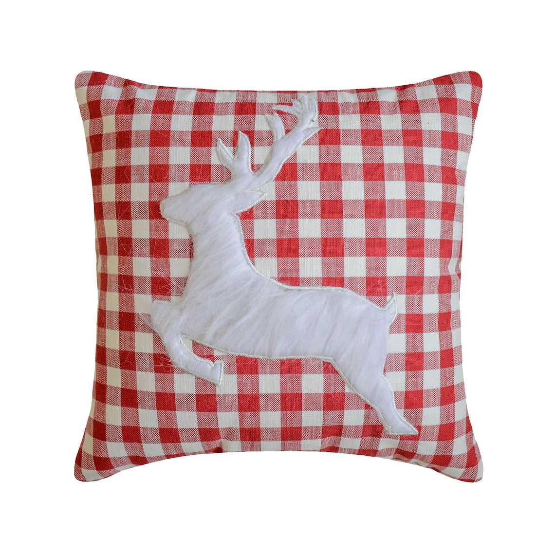 Holiday Throw Pillow cover, 26"x26" Red Cotton Pillow Cover, Country & Farmhouse Checkered Christmas Check Pillow Cover For Sofa Couch, Hotels, living Room, Bed Room - Furry Antlers
