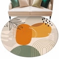 thumbnail image 2 of Round Area Rug 5 Ft, Boho Geometric Washable Non-Slip Circle Carpet for Living Room/Bedroom, Middle Century Abstract Leaves Stripes Low-Profile Runner Mats Collection Rugs for Indoor, 2 of 7