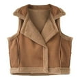thumbnail image 5 of Women Waistcoat Sleeveless Lapel Double-Breasted Short Style Solid Color Casual Cardigan Thickened Velvet Lining Vest Coat, 5 of 8