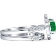 thumbnail image 5 of Two Piece Round Halo Floral Ring Green Emerald Cubic Zirconia 925 White Tone Sterling Silver, Size 8, 5 of 7