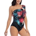 thumbnail image 3 of Pofeuu Red Flame Wolf Head Print Women's One Piece Swimsuits One Shoulder Swimwear Asymmetric Ruffle Monokinis Bathing Suits-Large, 3 of 6