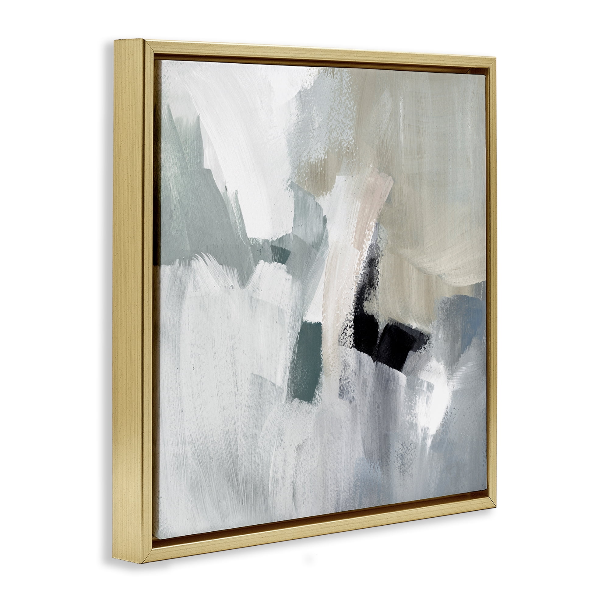 Stupell Industries Quiet In Grays Abstract Abstract Painting Gold Floater Framed Canvas Art Print Wall Art, 18 x 18