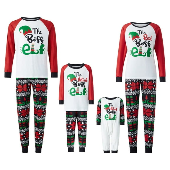 Elippeo Family Matching Christmas Pajamas Sets Long Sleeve Christmas Hat Print Tops Pattern Print Pants
