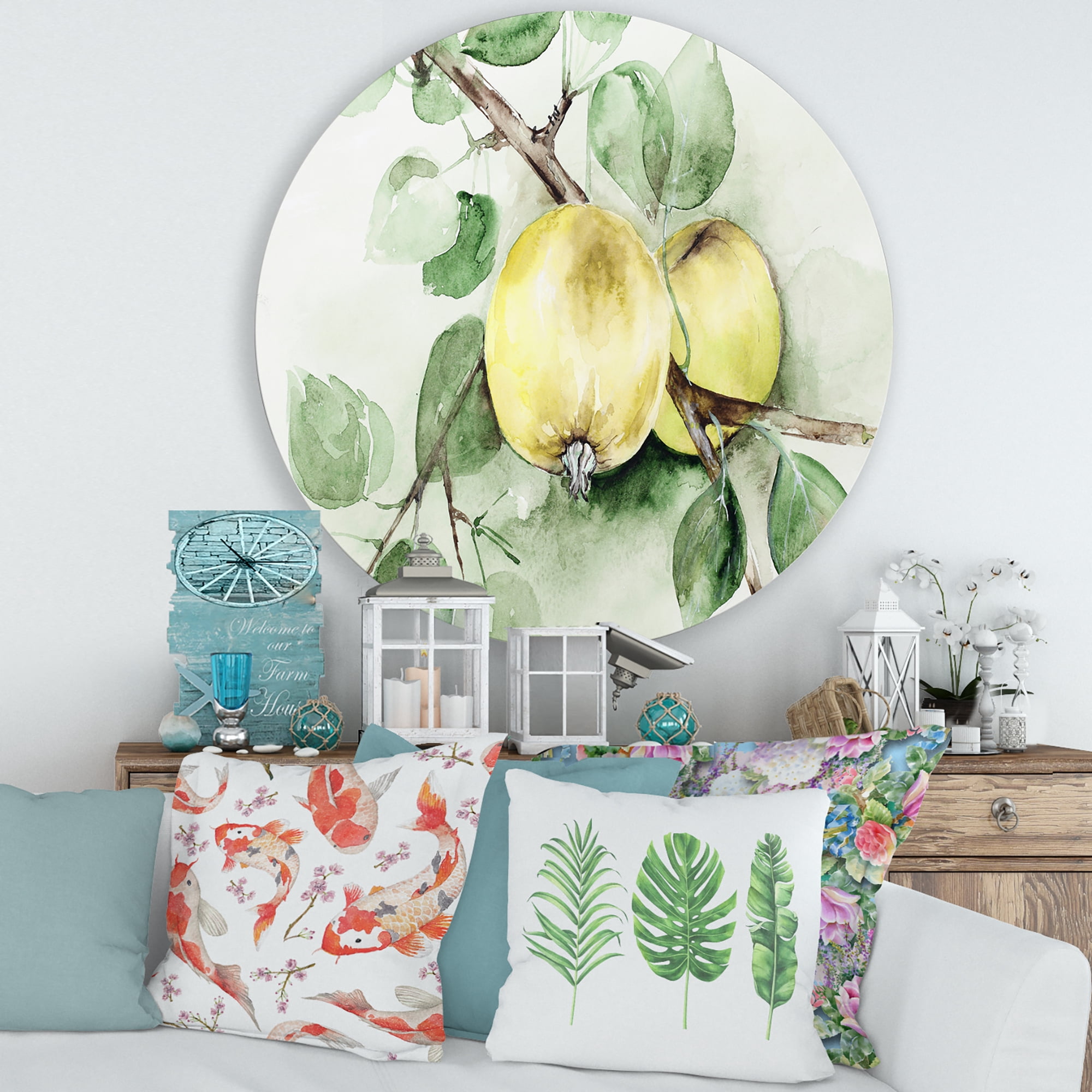 Designart 'Ancient Green Appels' Farmhouse Circle Metal Wall Art 29x29 - Disc of 29