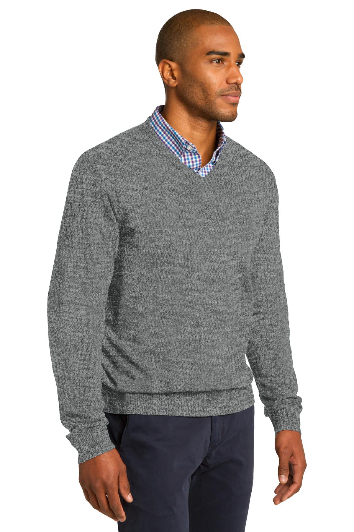 Port Authority V Neck Sweater-XL (Charcoal Heather) 
