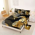 thumbnail image 2 of Castle Fairy Tropical Leaf Art Bed Sheets 4pcs for Adults, Gold Print King Sheets for Bedroom, Black Gold, 2 of 6