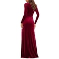 thumbnail image 5 of V Neck Velvet Dresses for Women - Long Sleeve Bodycon High Slit Mermaid Formal Gowns Wedding Guest Dresses, 5 of 7