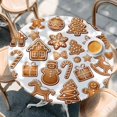 thumbnail image 2 of Gingerbread Man Round Tablecloth, Fitted Table Cover with Elastic for 45"-54" Round Tables, Snowflakes Xmas Trees Candy Winter Table Cloth Outdoor Indoor Dinning Party Waterproof Tablecloths, 2 of 7