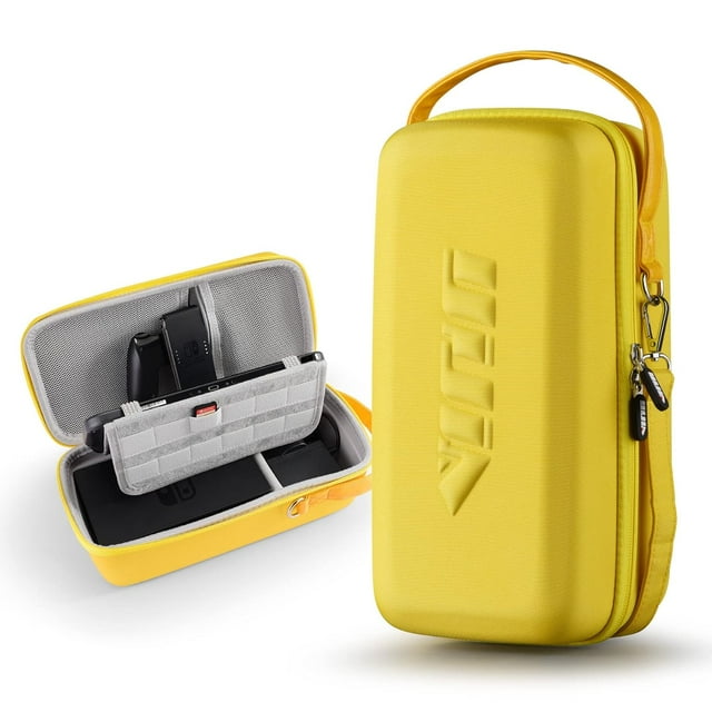 Étui de Rangement de Transport pour Nintendo Switch/Switch Modèle OLED (2022), Sac Messager Rigide de Voyage Portable Tout Protecteur Doublure Souple 16 Jeux Jaune