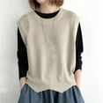 thumbnail image 3 of Women's Sweater Vest Crew Neck Pullover Tank Tops Light Weight Sleeveless Casual Loose Knitted Vest Beige, Free Size, 3 of 4