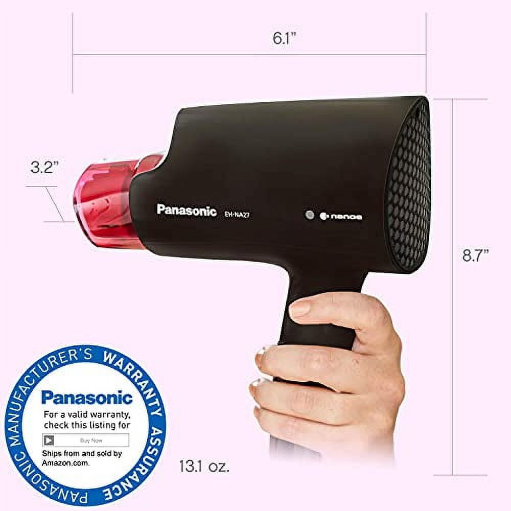 Panasonic nanoe Compact Hair Dryer for Healthy-Looking Hair, 1400W Portable Hair Dryer with Folding Handling and QuickDry Nozzle for Fast Drying - EH-NA27-K (Black/Pink)