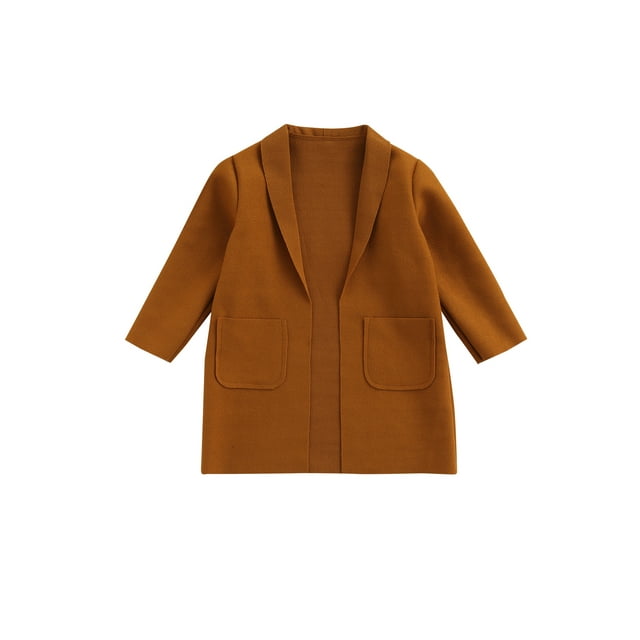xiaxaixu Girls Casual Coat, Solid Color Long Sleeve Cardigan with Pockets