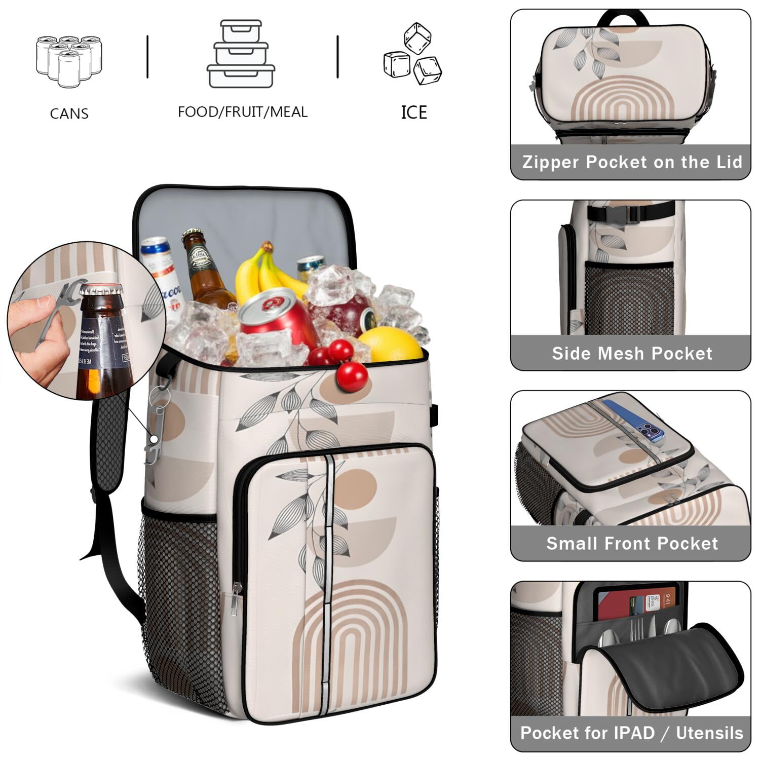 Travel Cooler Bag - Boho Bohemian Art Camping Beer Cooler Backpack with Bottle Opener- Waterproof Insulated Picnic Backpacks - Cooler Bag for Beach