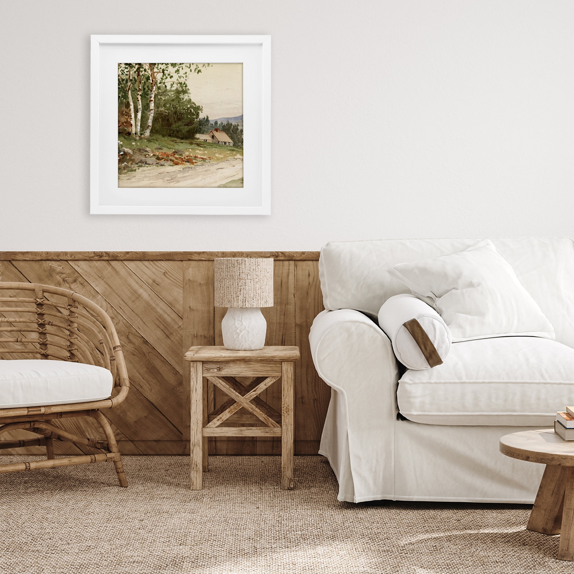 Stupell Industries Farm House Dirt Road White Framed Print Under Glass, design by Lula Bijoux & co.