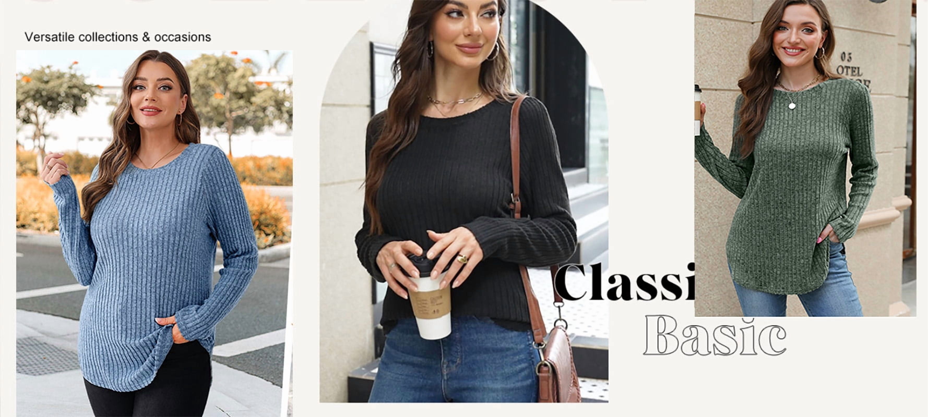 Fantaslook Long Sleeve Shirts for Women Casual Tunic Tops Dressy Crew Neck Pullover Fall Lightweight Sweaters for Women