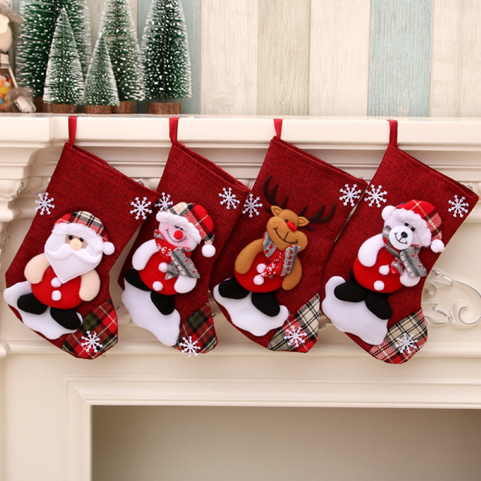 New Christmas Stocking Santa Claus Snowman Shape Gift Bag Cute Xmas Decor 