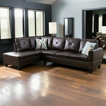 Hommoo Faux Leather Sectional Sofa, 4-Seat L-Shaped Couch, Modern Indoor Living Room Furniture, Apartment, Office, Brown(Without Ottoman)