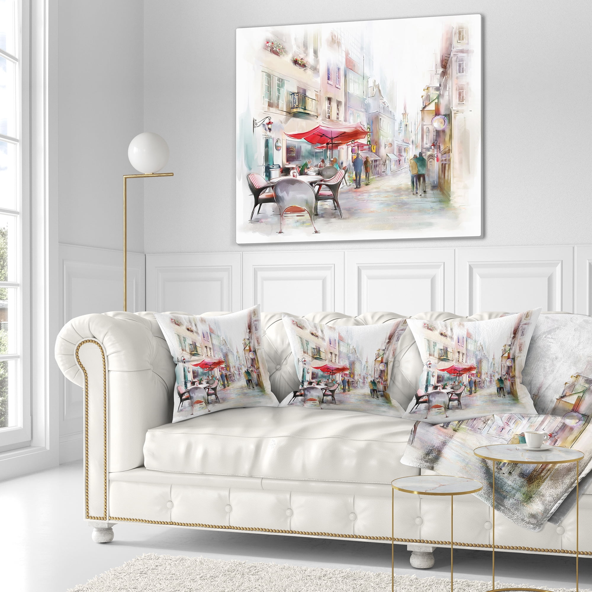 Designart Illustrated Street Art Cityscape - Abstract Cityscape Throw Pillow - 16x16