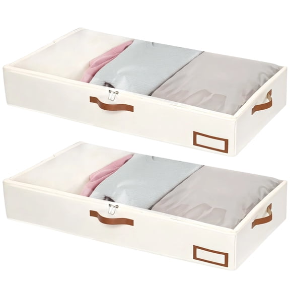 2 Pcs Under Bed Storage Boxes, Sturdy Storage Containers for Clothes, Heavy Duty Underbed Fabric Bins with Clear Window, Large Capacity Organizers for Bedding, Blankets