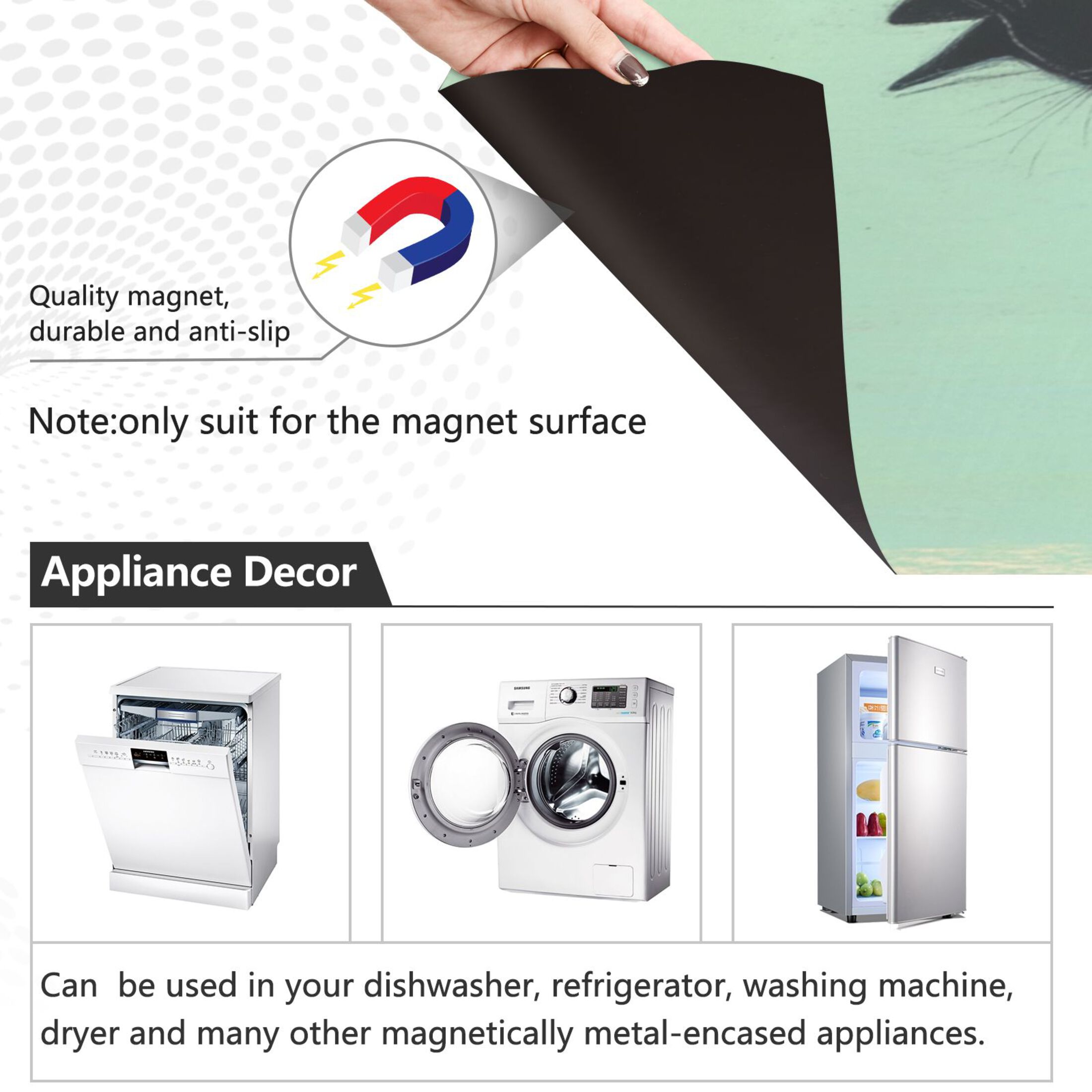 Dishwasher Magnetic Sticker 23x26 Inch Refrigerator Magnetic Sticker Washing Machine Magnetic Sticker Kitchen Panel Magnetic Sticker Home Decor Beautiful Black Cartoon Cat