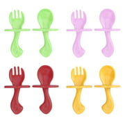 4 Set Eating Training Spoon Fork Set Infants Safety Spoon Fork Portable Household Tableware (light Purple + Green + Yellow + Red)