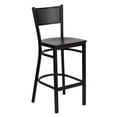 thumbnail image 2 of BizChair Black Grid Back Metal Restaurant Barstool - Mahogany Wood Seat, 2 of 7