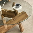 thumbnail image 4 of Round Glass Top Coffee Tables for Living Room, 33.4 Inch Rustic Farmhouse Center Table, Mid Century Circle Cocktail Table with Wood Crossed Legs, 4 of 7
