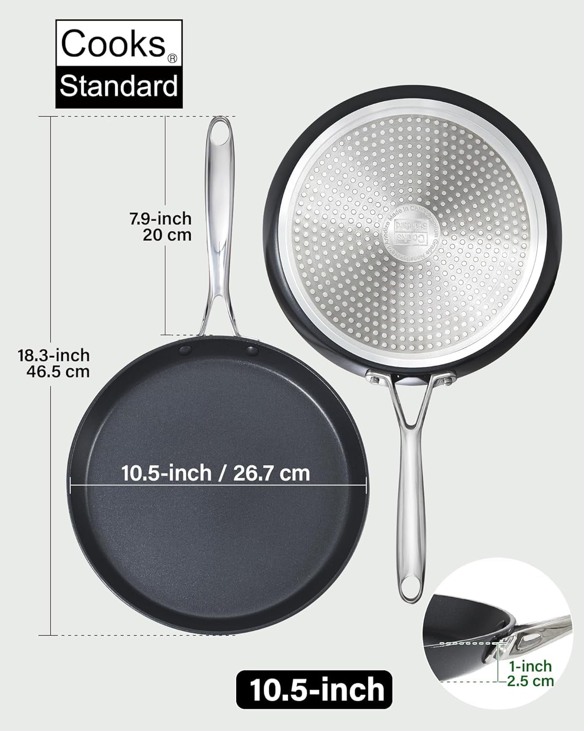 Cooks Standard Classic 10.5 Inch Hard Anodized Nonstick Crepe Pan, Induction Compatible, Dishwasher Safe, Ideal for Pancakes, Tortillas & Dosa, Black