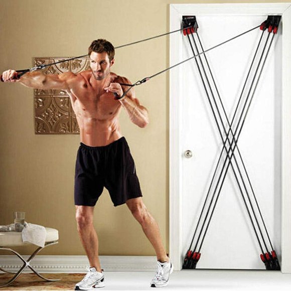Weider X-Factor Door Gym Home Gym Complete Full Body Workout, Multi Gym Doorway Fitness Exercise Gym Strength Training with Heavy Resistance Bands, Squat Bar, 2X Padded Handles, 2X Ankles Straps, DVD